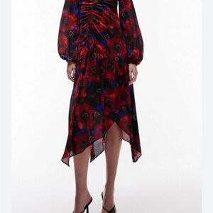 Topshop Asymmetrical Floral Dress - Red and Blue